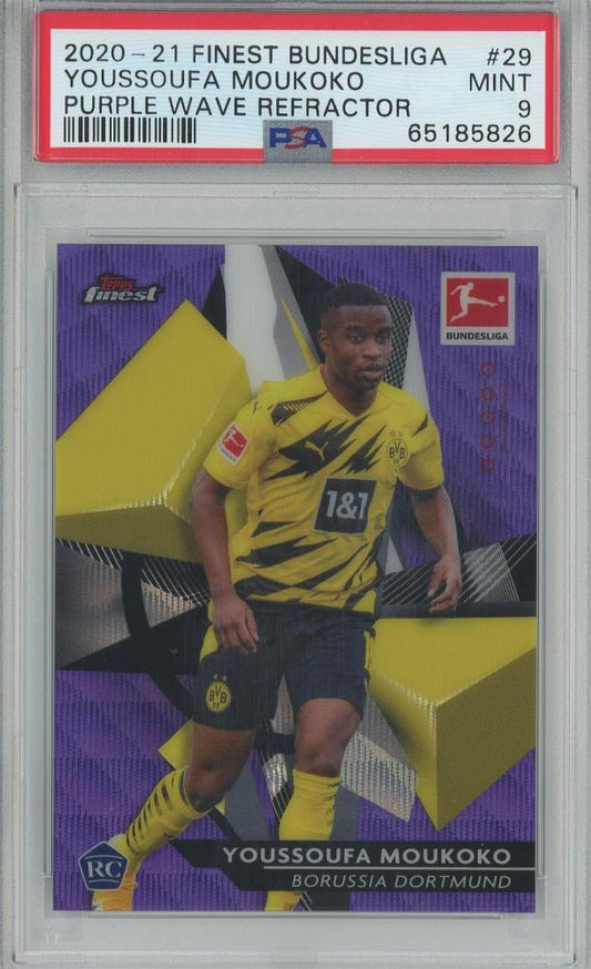 2020-21 Finest Bundesliga Youssoufa Moukoko Purple Wave Refractor #29 RC48 graded PSA 9 Borussia Dortmund card