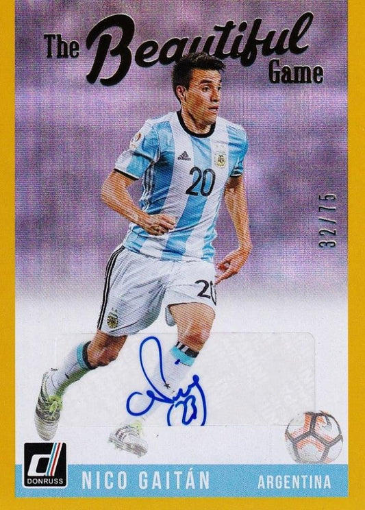 2018-19 Donruss Argentina Parallel Nico Gaitan The Beautiful Game Autographs Gold card serial number 32 of 75
