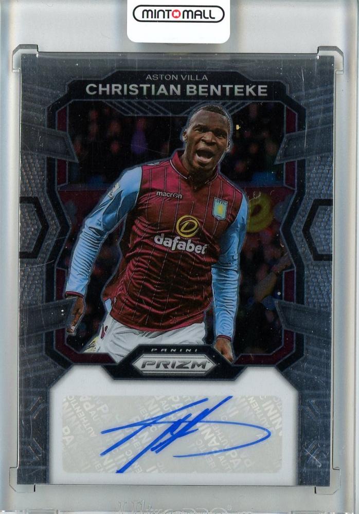 2023-24 Panini Prizm Premier League Soccer card of Christian Benteke with base autograph, Aston Villa