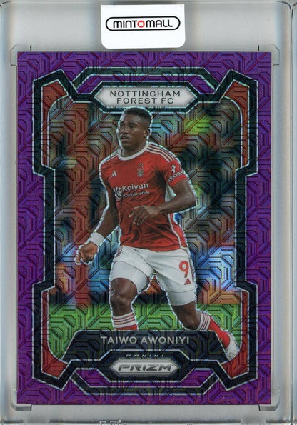 2023-24 Panini Prizm Premier League Taiwo Awoniyi Base Purple Mojo Prizms soccer card #24410/25