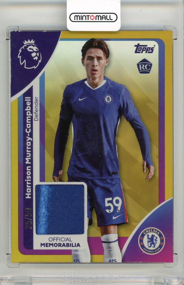 2025-26 Topps Premier League soccer relic card featuring Harrison Murray-Campbell numbered 25 out of 50 Chelsea FC