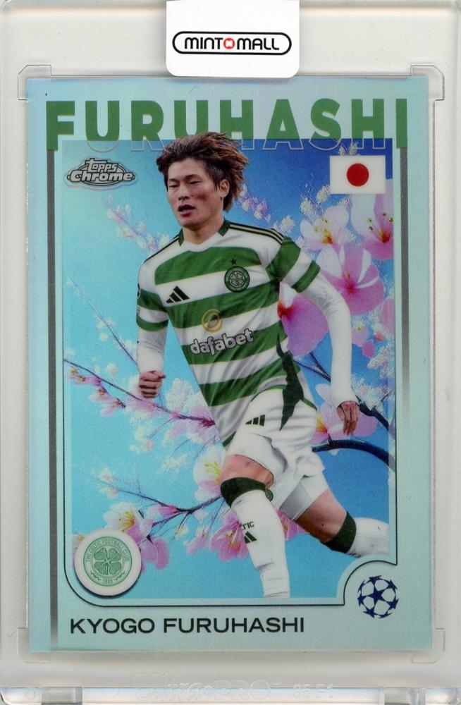 2024-25 Topps UEFA Japan Edition Kyogo Furuhashi Cherry Blossom Refractor soccer trading card from Celtic FC