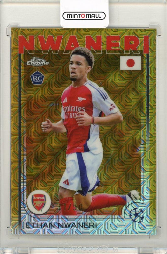 2024-25 Topps UEFA Japan Edition Ethan Nwaneri Gold Mojo Refractor card serial 31 of 50 Arsenal FC