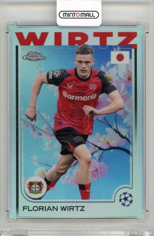2024-25 Topps UEFA Japan Edition soccer card featuring Florian Wirtz Cherry Blossom Refractor from Bayer 04 Leverkusen