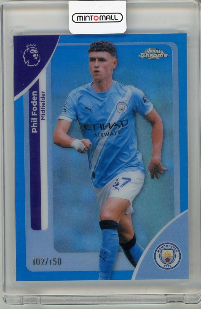 2025-26 TOPPS Premier League Phil Foden trading card number 124102/150 in used condition featuring Manchester City
