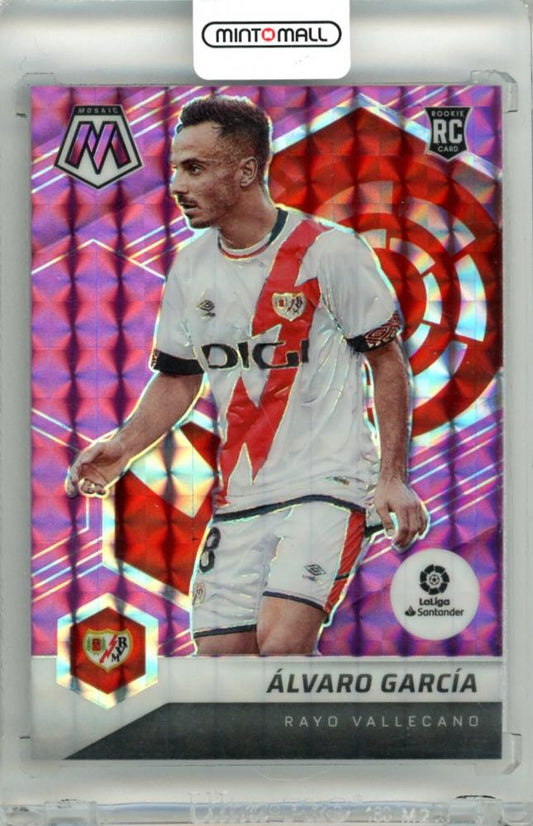 2021-22 Panini Mosaic La Liga Alvaro Garcia #142 Purple Mosaic Parallel trading card numbered 18 of 49