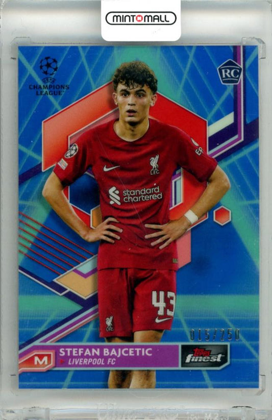 2022-23 Topps Finest UEFA Stefan Bajcetic #117 Blue Aqua Vaporware Refractor Parallel card serial 015/250 Liverpool FC