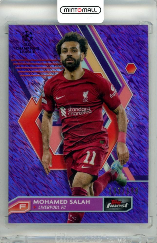2022-23 Topps Finest UEFA Club Competition Mohamed Salah #45 Purple Shimmer Refractor card serial 147 of 199
