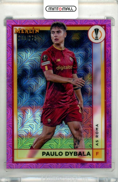 2022-23 Topps Merlin Paulo Dybala #23 Pink Mojo Refractor parallel card from AS Roma numbered 244 of 275