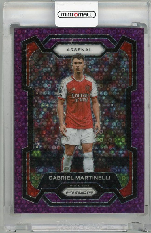2023-24 PANINI Prizm EPL Gabriel Martinelli Breakaway Prizms Purple trading card #2507/25 Arsenal