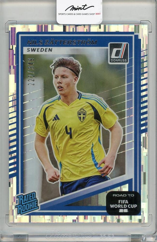 2025-26 PANINI DONRUSS ROAD TO FIFA WORLD CUP trading card featuring Nils Zatterstrom from Sweden