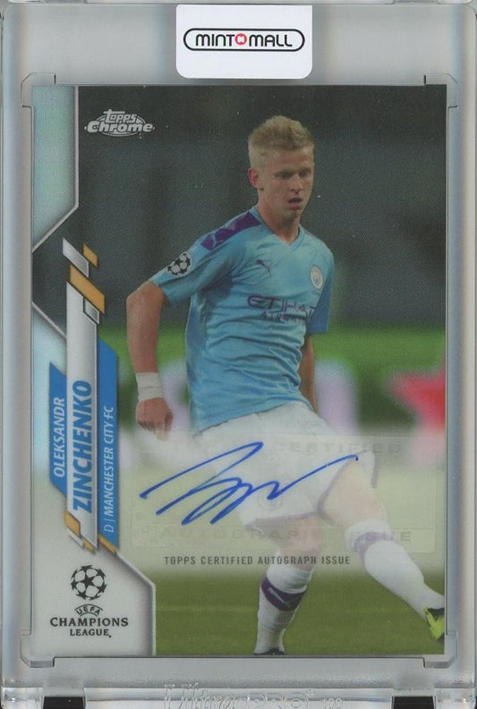 2019-20 Topps Chrome UEFA Champions League soccer card of Oleksandr Zinchenko with autograph and Manchester City FC logo
