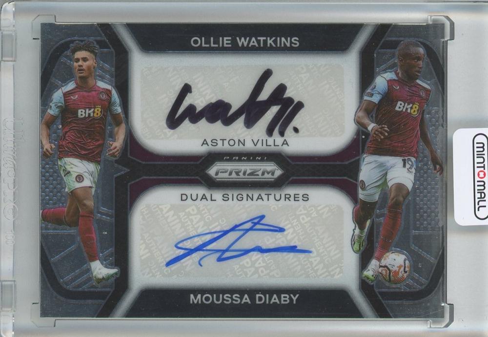 2023-24 Panini Prizm Premier League Moussa Diaby and Ollie Watkins Dual Signatures digital card for Aston Villa