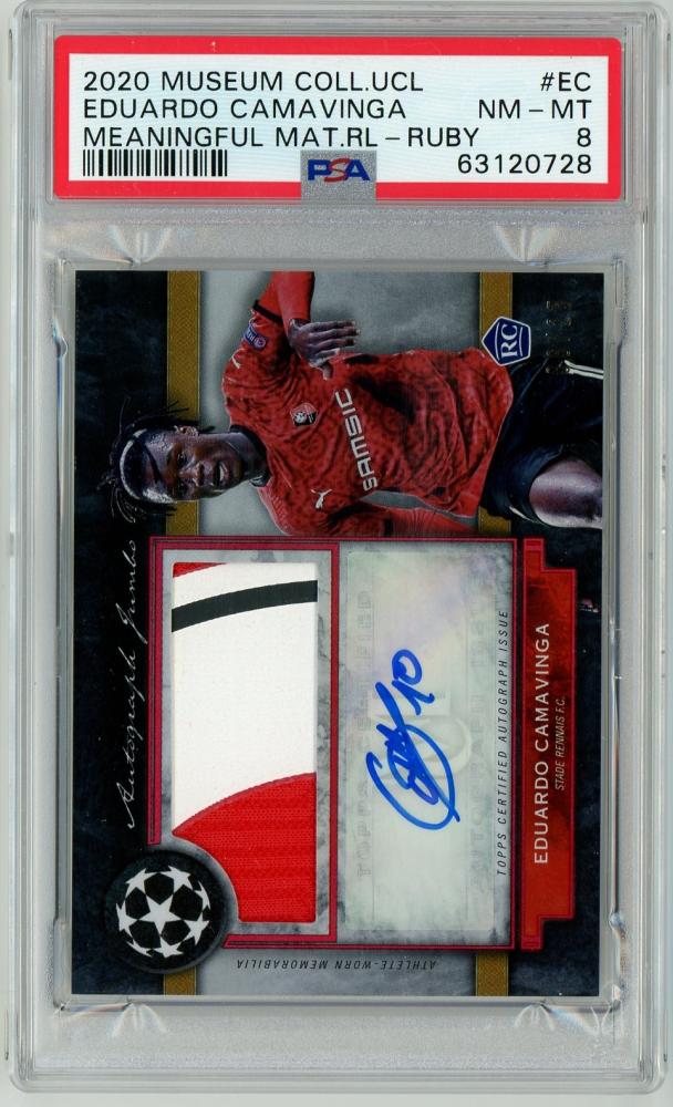 2020-21 Topps Museum Collection Eduardo Camavinga PSA 8 Meaningful Materials Relics Ruby trading card