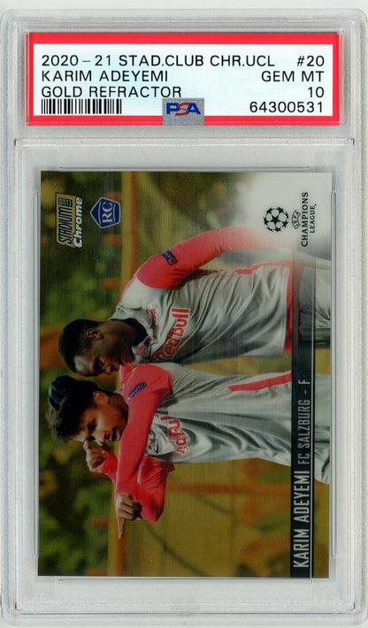 2020-21 Topps Stadium Chrome UCL Karim Adeyemi PSA 10 Gold Refractor rookie card serial 17 of 50