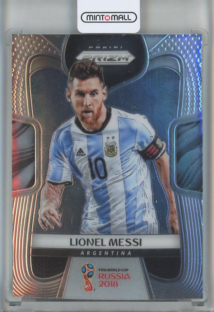 2018 Panini Prizm World Cup trading card featuring Lionel Messi of Argentina, used condition