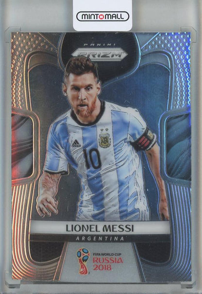 2018 Panini Prizm World Cup trading card featuring Lionel Messi of Argentina, used condition