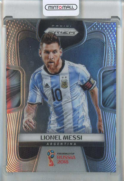 2018 Panini Prizm World Cup Lionel Messi trading card featuring Argentina in used condition
