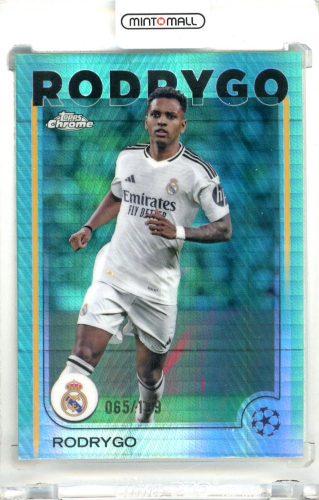 2024-25 Topps Chrome UEFA Rodrygo #48 Base Aqua Prism Refractor Parallel trading card from Real Madrid C.F.