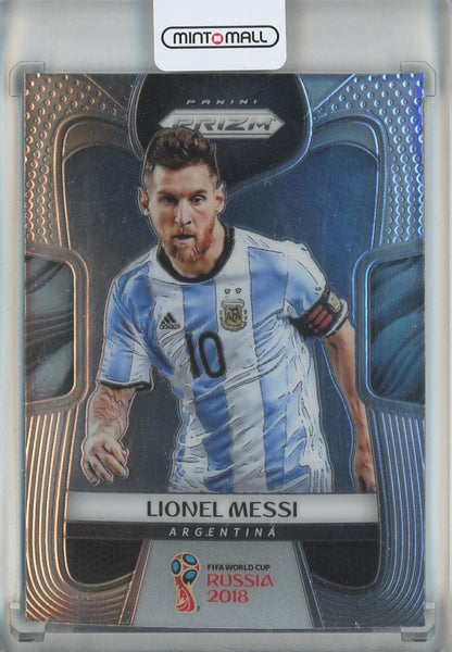 2018 Panini Prizm World Cup Lionel Messi Argentina trading card featuring Lionel Messi in Argentina uniform