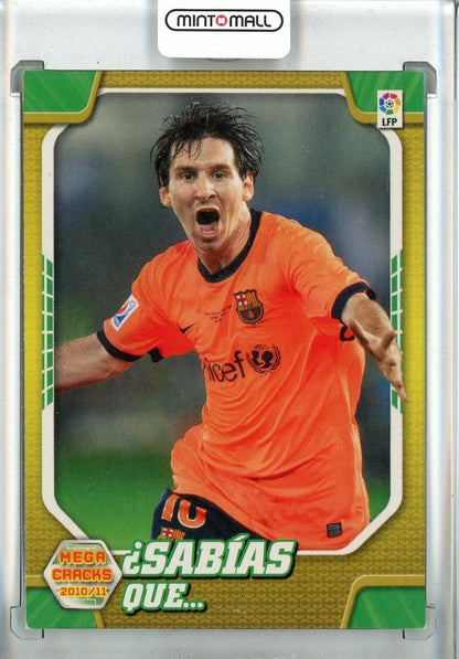 2010-11 Panini Megacracks Lionel Messi #411 football card from FC Barcelona with slight condition difficulty