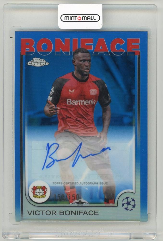 2024-25 Topps Chrome UEFA Club Competitions Victor Boniface Autograph Blue Refractor Parallel card 150 of 150