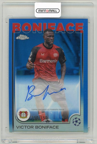 2024-25 Topps Chrome UEFA Club Competitions Victor Boniface Autograph Blue Refractor Parallel card 150 of 150