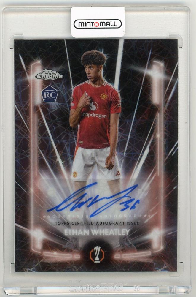 2024-25 Topps Chrome UEFA Club Competitions Ethan Wheatley Black Lazer Autograph card from Manchester United