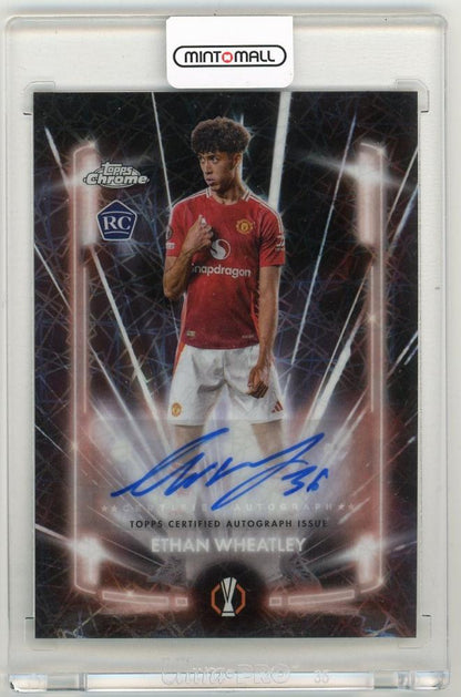 2024-25 Topps Chrome UEFA Club Competitions Ethan Wheatley Black Lazer Autograph card from Manchester United