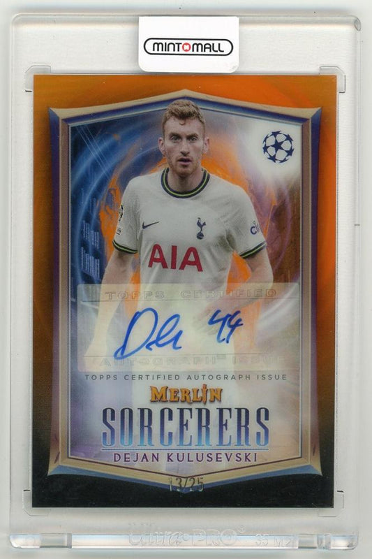 2022-23 Topps Merlin Chrome UEFA Club Competitions Dejan Kulusevski Sorcerers Autograph Orange Refractor Parallel 13 of 25