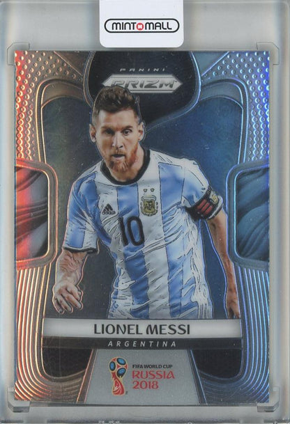 2018 Panini Prizm World Cup Lionel Messi trading card featuring Argentina with card number 1