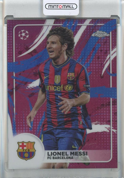 2024-25 Topps Chrome UEFA Club Competitions Soccer Lionel Messi Brush #SB10 card featuring FC Barcelona