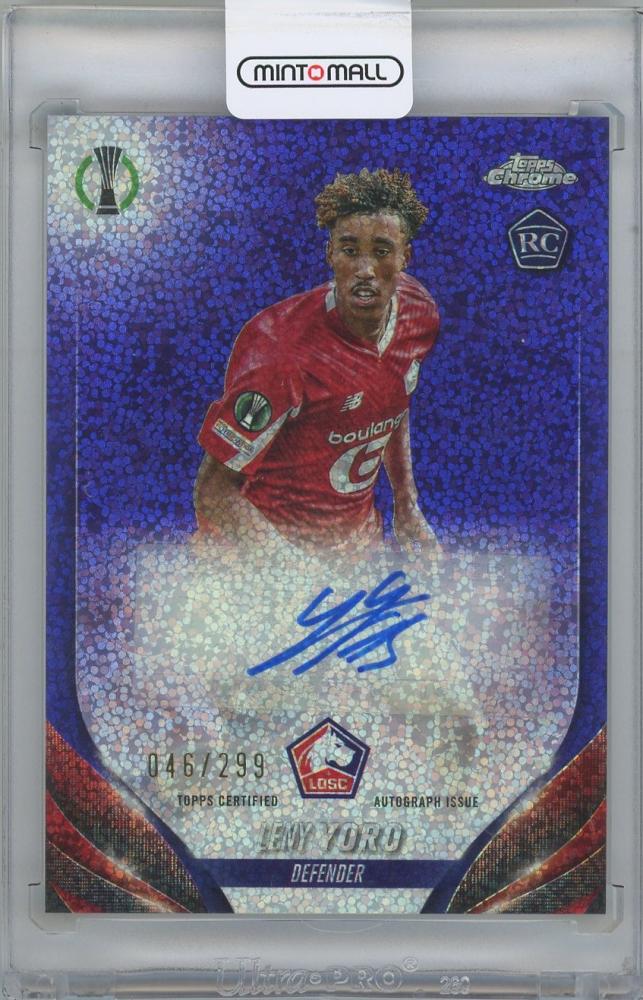 2023-24 TOPPS Chrome UEFA Club Competitions Violet Speckle Refractors autograph card of Leny Yoro #046/299