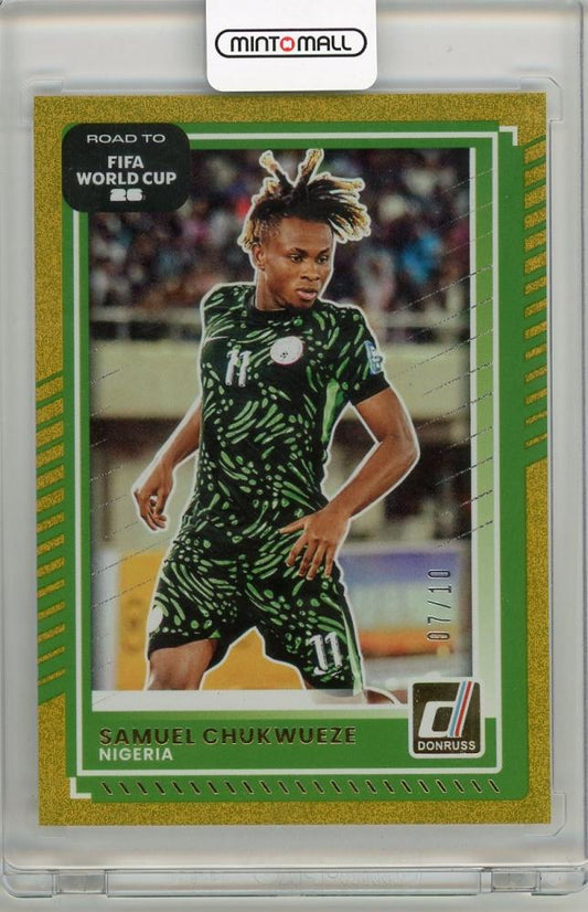 2025-26 PANINI DONRUSS ROAD TO FIFA WORLD CUP trading card featuring Samuel Chukwueze with serial #19407/10 from Nigeria