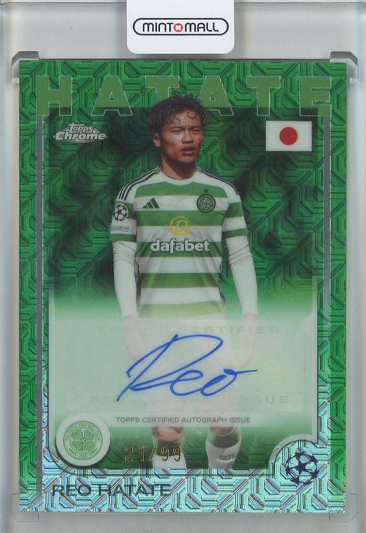2024-25 Topps UEFA Club Competitions Japan Edition trading card with Reo Hatate autograph and Green Mojo finish