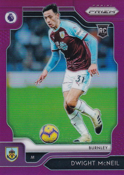 2019-20 Panini Prizm Premier League Burnley Dwight McNeil Purple Parallel card numbered 59 of 99