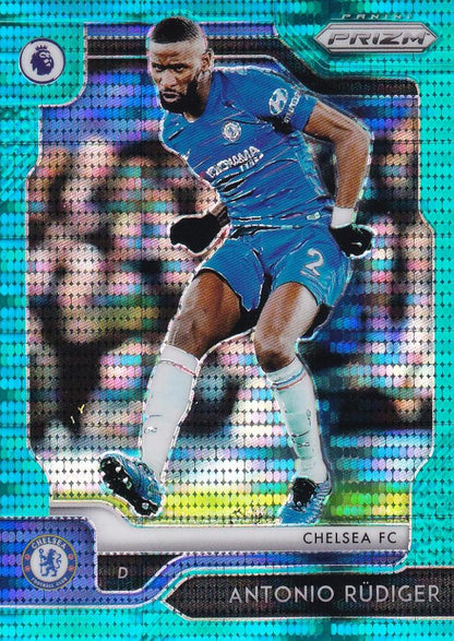 2019-20 Panini Prizm Premier League Chelsea FC Antonio Rudiger Base Breakaway Teal parallel card serial numbered 03/35