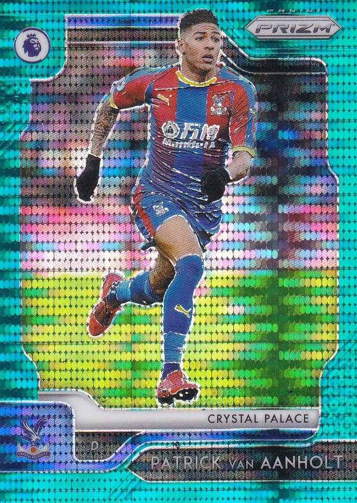 2019-20 Panini Prizm Premier League Patrick van Aanholt Crystal Palace teal parallel trading card number 21 of 35