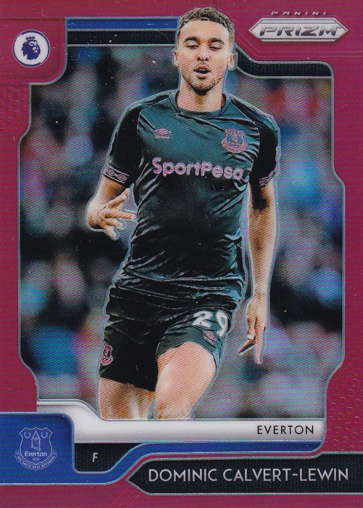 2019-20 Panini Prizm Premier League Everton Dominic Calvert-Lewin Red Parallel trading card numbered 082 of 149