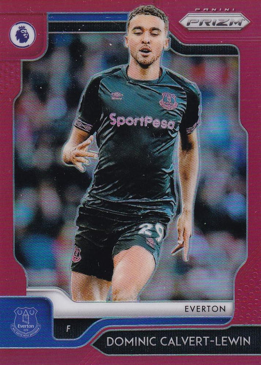 2019-20 Panini Prizm Premier League Everton Dominic Calvert-Lewin Red Parallel trading card numbered 082 of 149