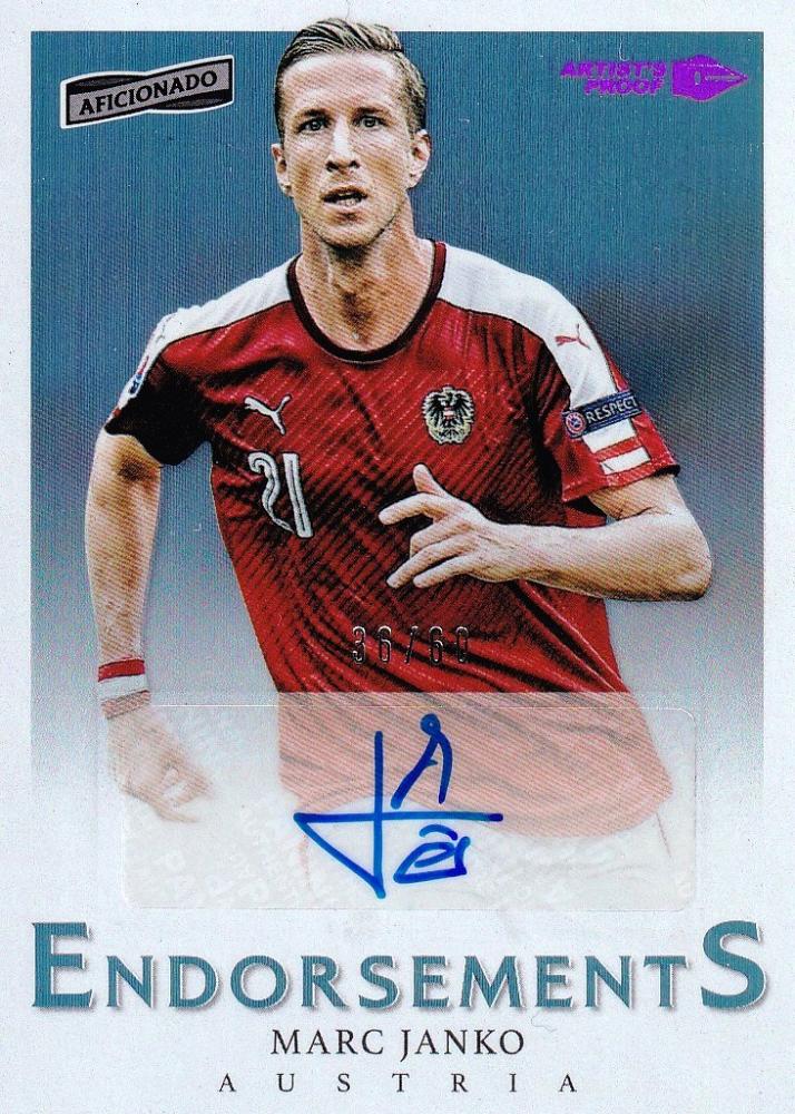 2017 Panini Aficionado Austria Marc Janko Endorsements autographed card serial 36 of 60