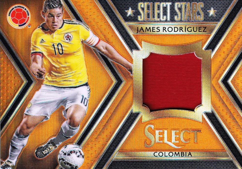 2015 Panini Select Colombia parallel James Rodriguez Select Stars Memorabilia Orange card numbered 113 out of 149