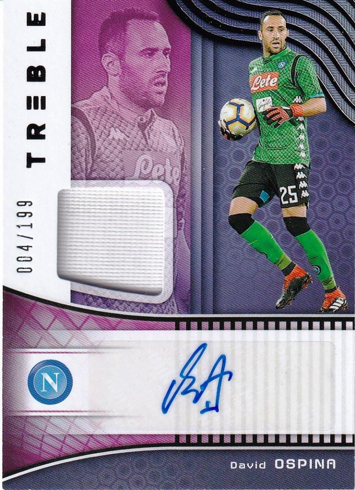 2018-19 Panini Treble SSC Napoli David Ospina autograph jersey card numbered 004 of 199 with minor stain on back