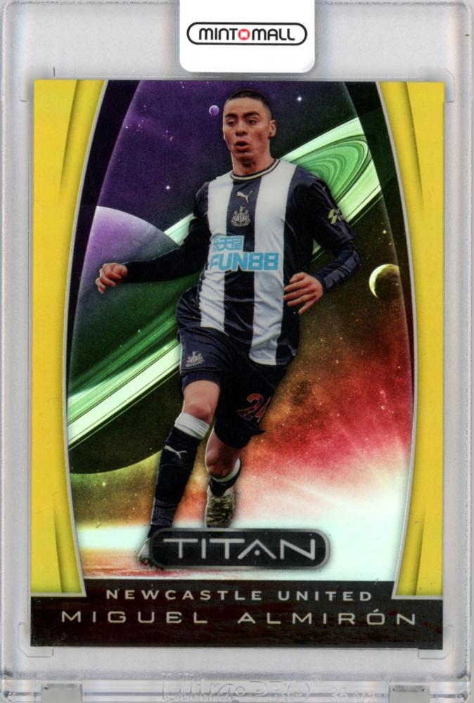 2019-20 Chronicles Miguel Almiron Titan Gold 3/10 trading card featuring player image and serial number