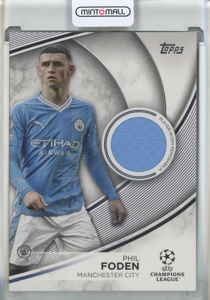 2023-24 Topps UEFA Club Competitions Phil Foden Superstar Relics trading card from Manchester City serial #TSPF
