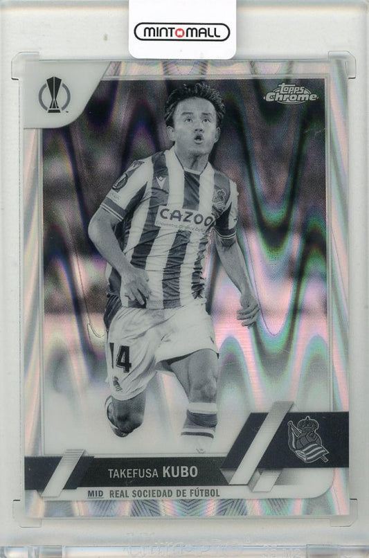 2022-23 TOPPS Chrome UEFA Club Competitions Takefusa Kubo Black and White RayWave Refractors card #112