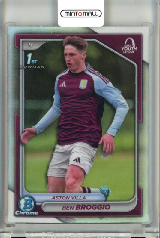 2024-25 Topps Chrome Competition Bowman Chrome Uefa Youth League Ben Broggio Base Refractor card featuring Aston Villa player