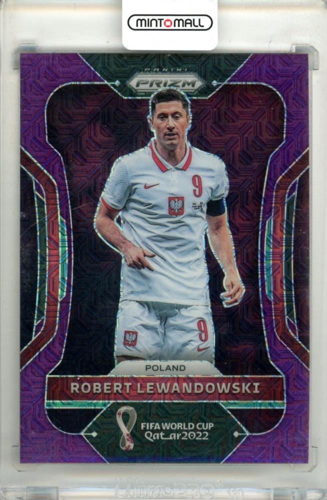 2022 Panini FIFA World Cup Qatar 2022 Robert Lewandowski #170 Purple Mojo Prizm Parallel card 08/49 Poland