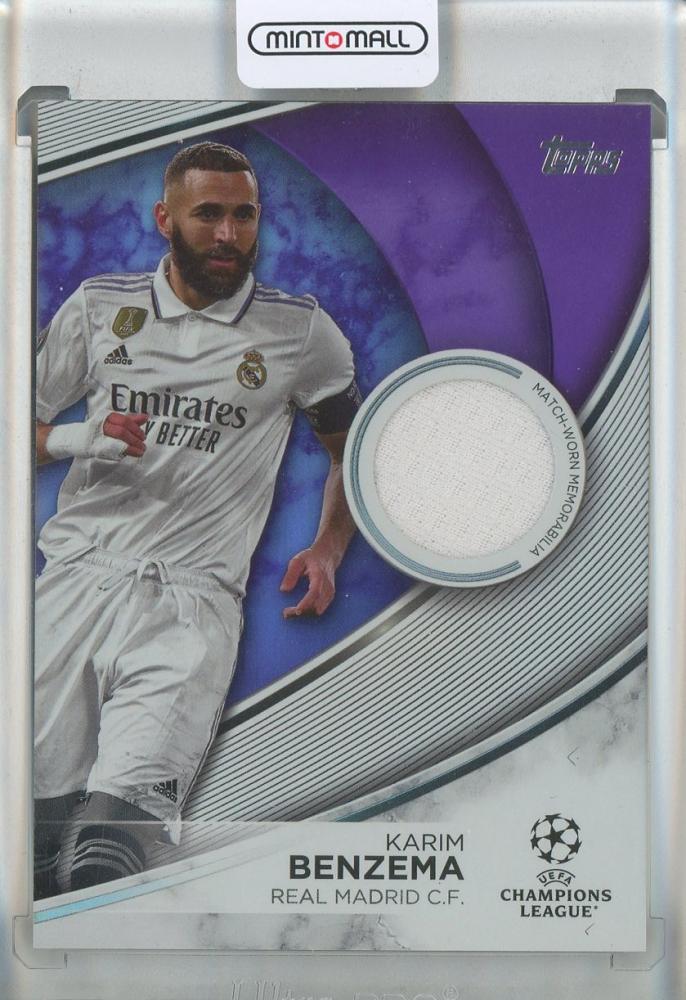 2023-24 Topps UEFA Club Competitions Karim Benzema Superstar Relics Purple Foil card serial #TSKZ162/299 Real Madrid