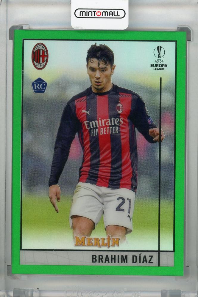 2020-21 Topps Merlin Chrome UEFA Champions League AC Milan Brahim D?az Green Base Parallel Rookie Card 61/99